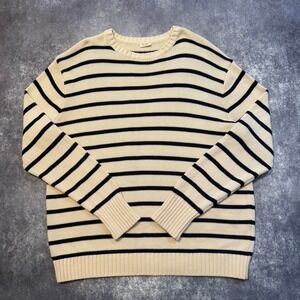 John Galt Brandy Melville Striped Cotton Crewneck Sweater Cream Navy Pullover